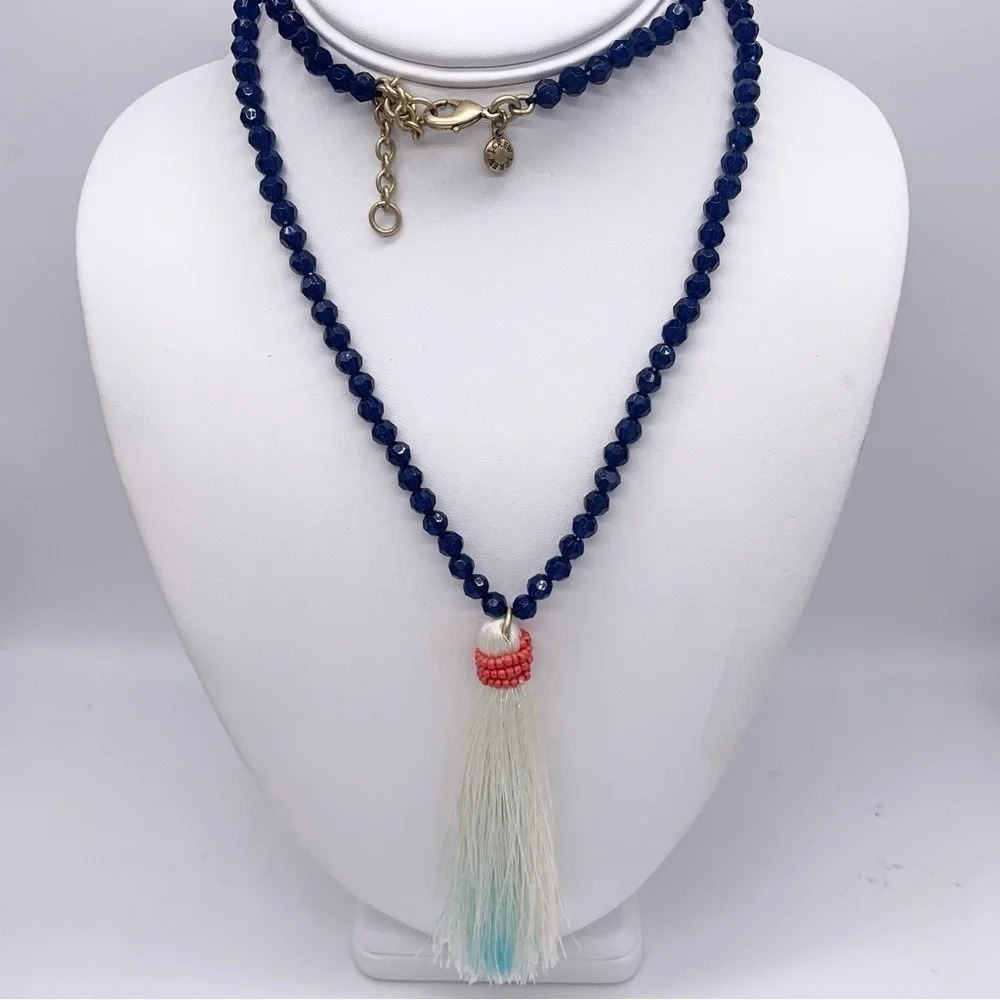 J. Crew Blue Beaded Tassel Necklace
